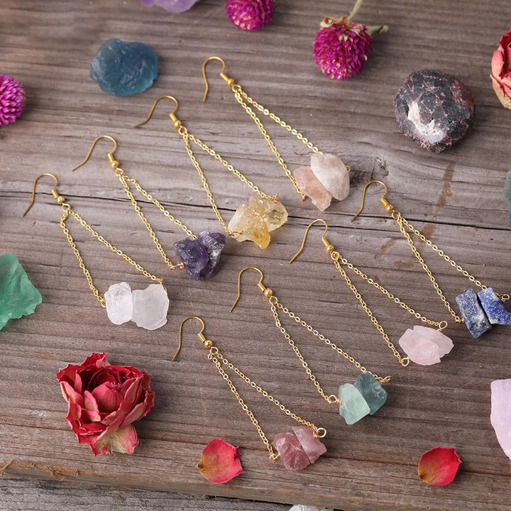 Olivenorma Natural Quartz Gravel Gold Chain Dangle Earrings - image 17