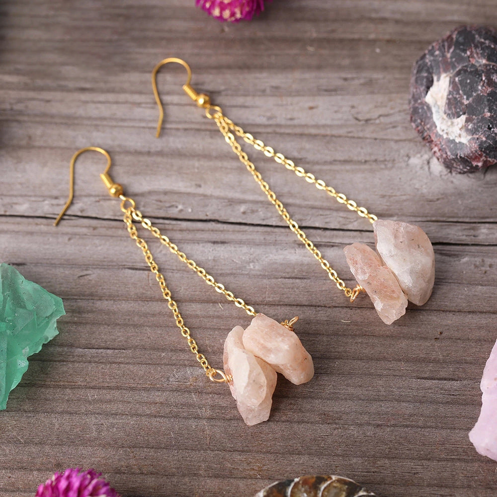 Olivenorma Natural Quartz Gravel Gold Chain Dangle Earrings - image 15
