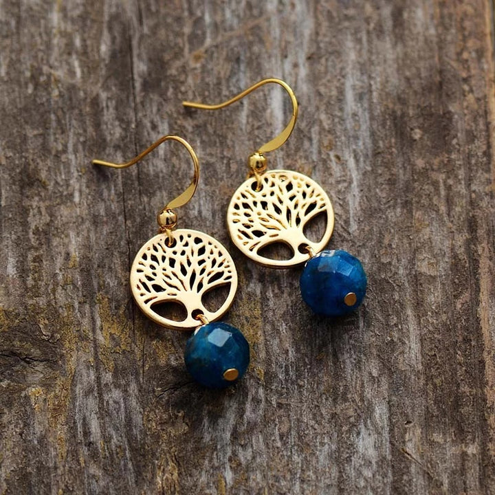 Olivenorma Blue Apatite Tree Of Life Titanium Steel Earrings - image 3