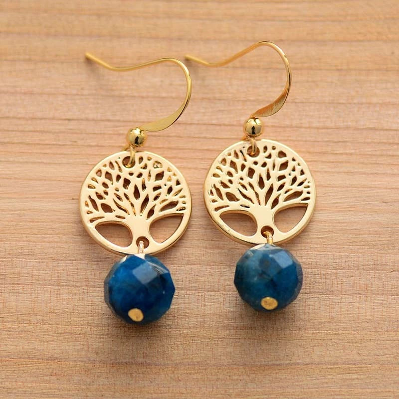 Olivenorma Blue Apatite Tree Of Life Titanium Steel Earrings - image 4