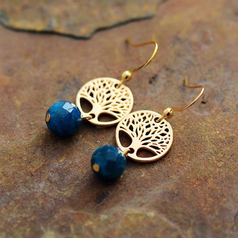Olivenorma Blue Apatite Tree Of Life Titanium Steel Earrings - image 2