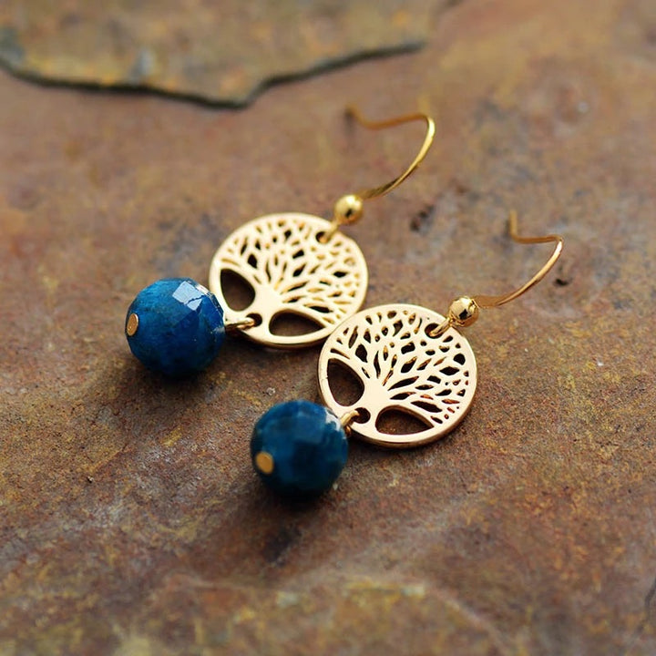 Olivenorma Blue Apatite Tree Of Life Titanium Steel Earrings - image 2