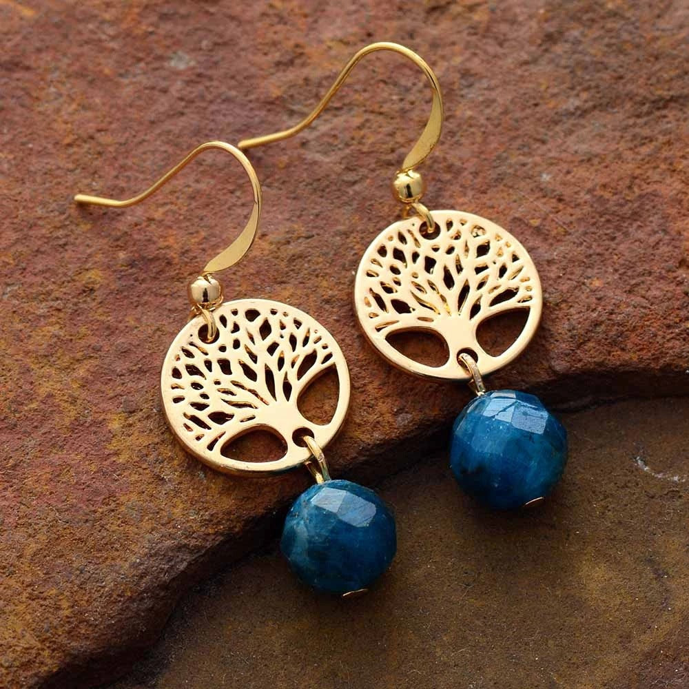 Olivenorma Blue Apatite Tree Of Life Titanium Steel Earrings - Blue Apatite&Tree Of Life - image 0