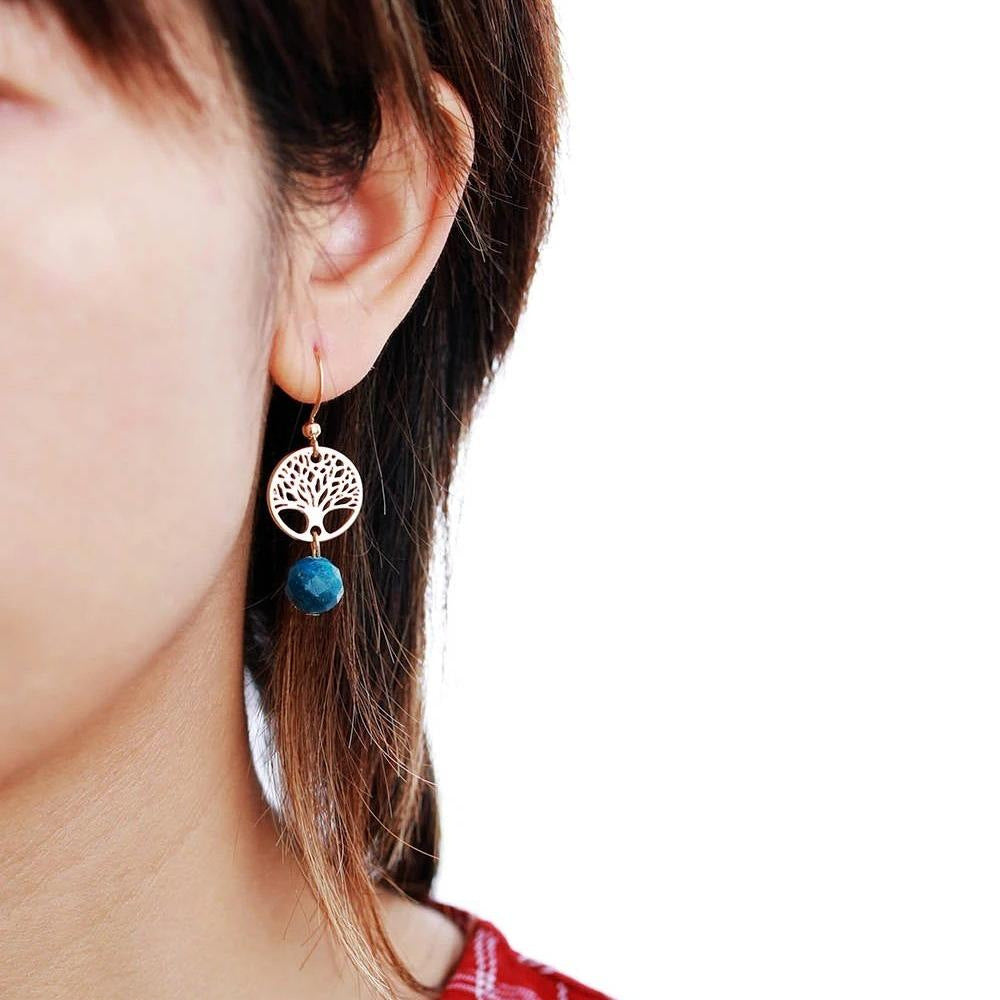 Olivenorma Blue Apatite Tree Of Life Titanium Steel Earrings - image 1