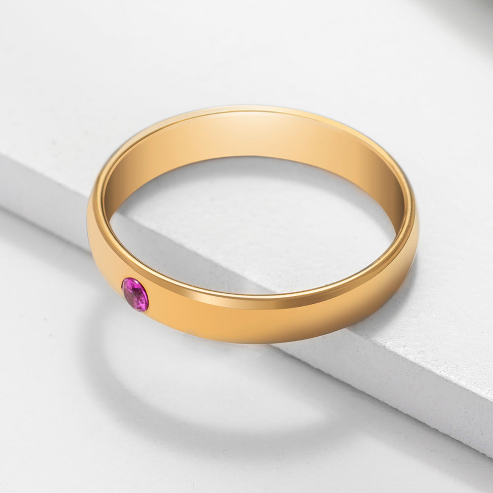Olivenorma Birthstone Simple Ring Engraved Ring - 11 - Golden - 1 Birthstone - image 1