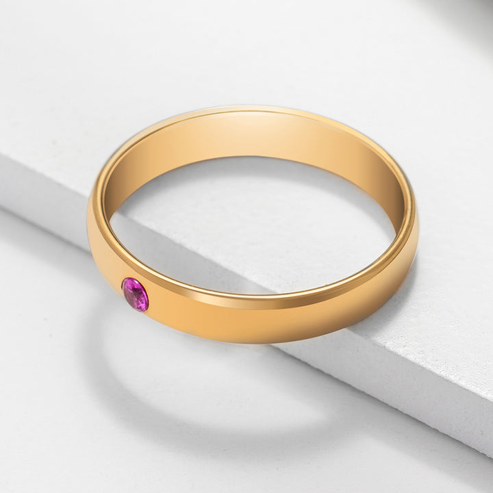 Olivenorma Birthstone Simple Ring Engraved Ring - 11 - Golden - 1 Birthstone - image 1