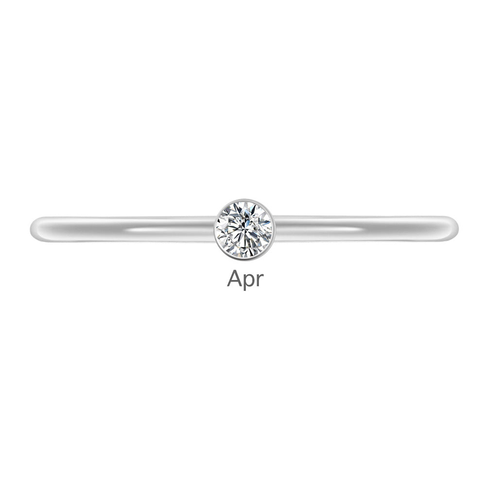 Olivenorma Birthstone Stacking Stainless Steel Thin Ring - 10 - Silver - April-Simulated Diamond - image 14