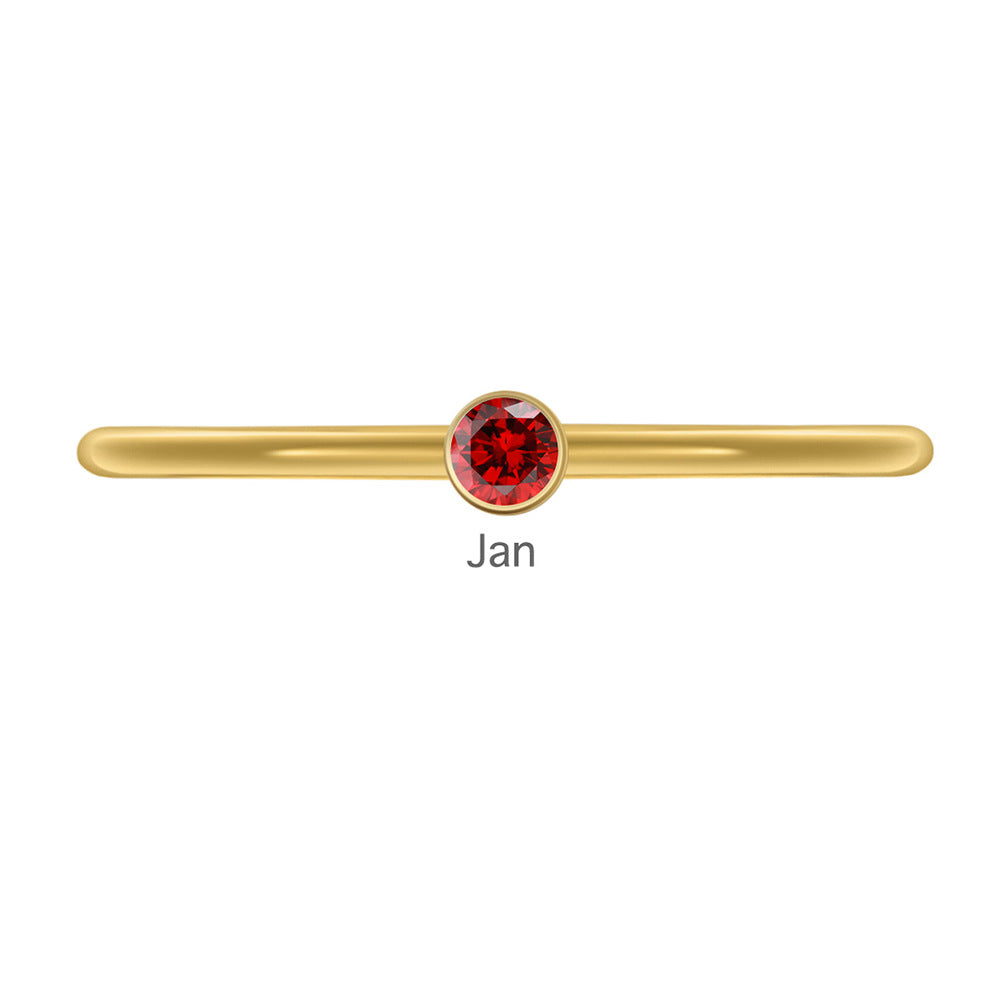 Olivenorma Birthstone Stacking Stainless Steel Thin Ring - 10 - Golden - January-Garnet - image 3