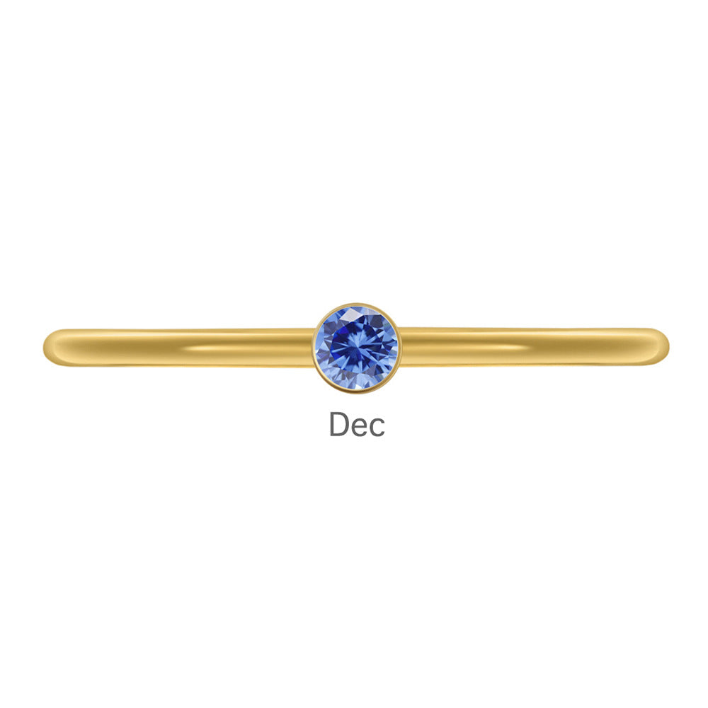 Olivenorma Birthstone Stacking Stainless Steel Thin Ring - 10 - Golden - December-Blue Zircon - image 47