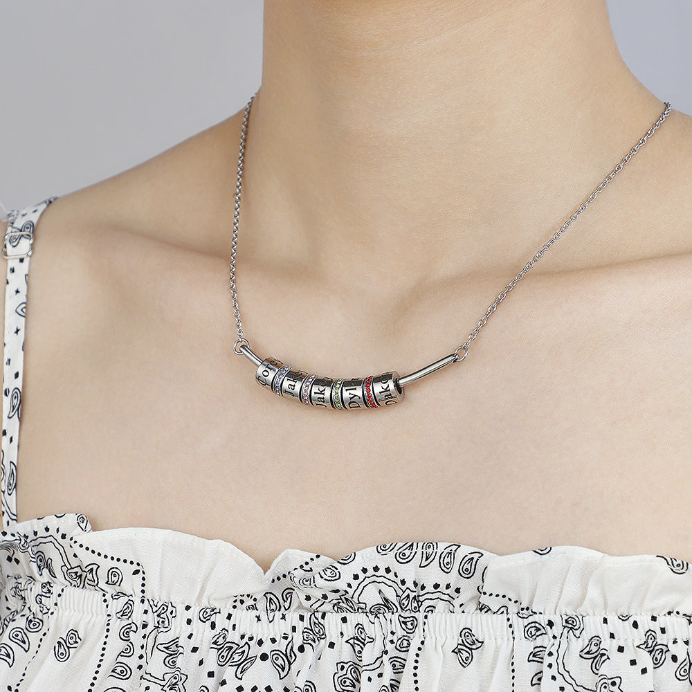 Olivenorma Birthstone Ball Engraving Pendant Clavicle Chain Necklace - image 14