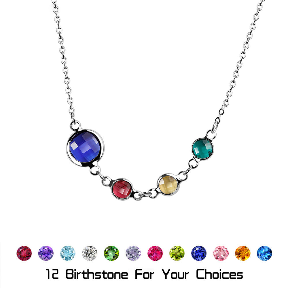 Olivenorma Optional Birthstone Zircon Beaded Pendant Necklace - Silver - 8 Birthstones - image 1