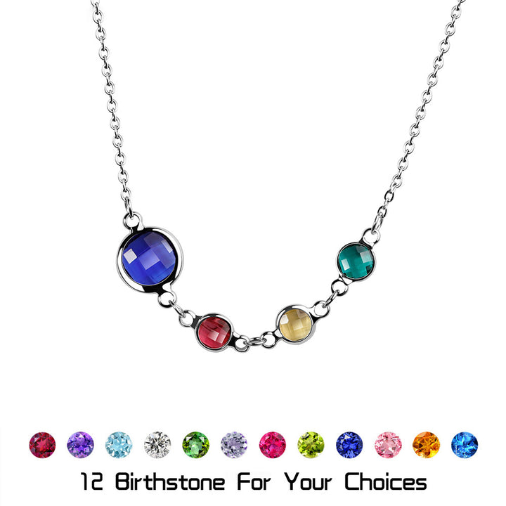 Olivenorma Optional Birthstone Zircon Beaded Pendant Necklace - Silver - 8 Birthstones - image 1