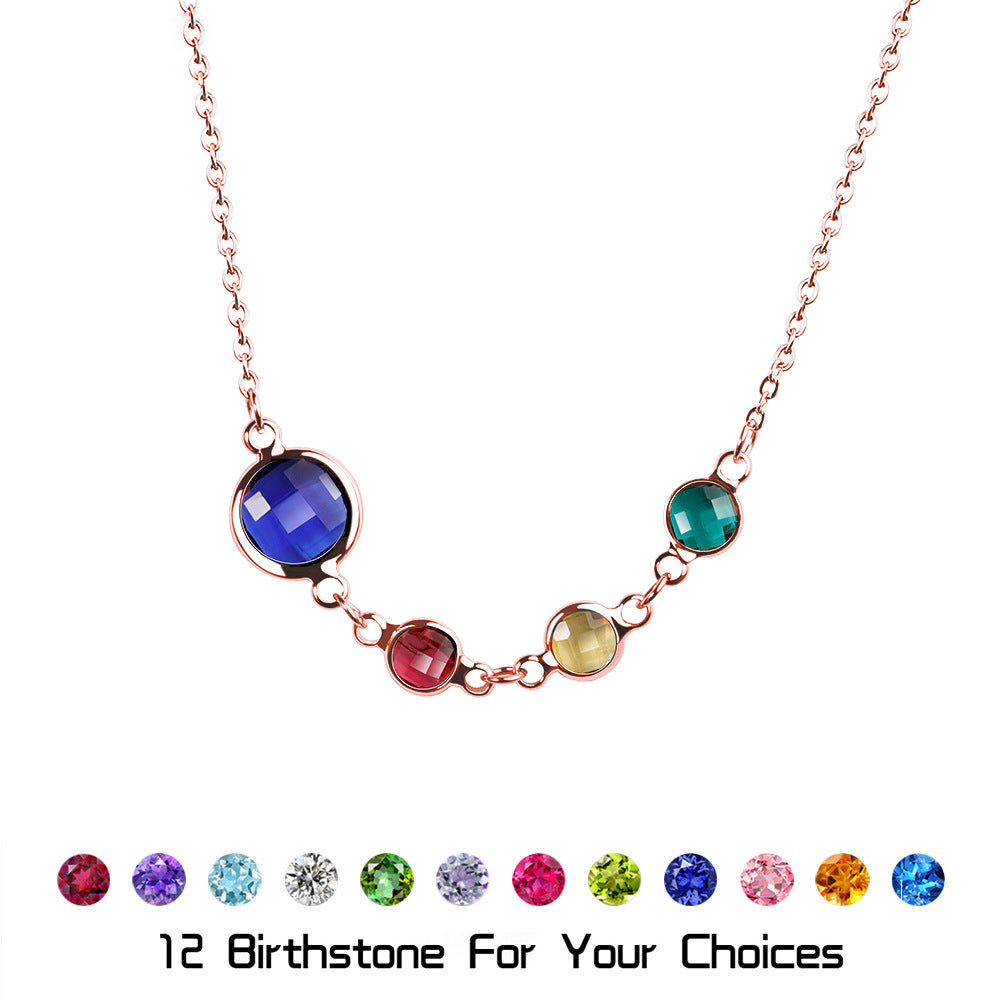Olivenorma Optional Birthstone Zircon Beaded Pendant Necklace - Rose Gold - 8 Birthstones - image 3