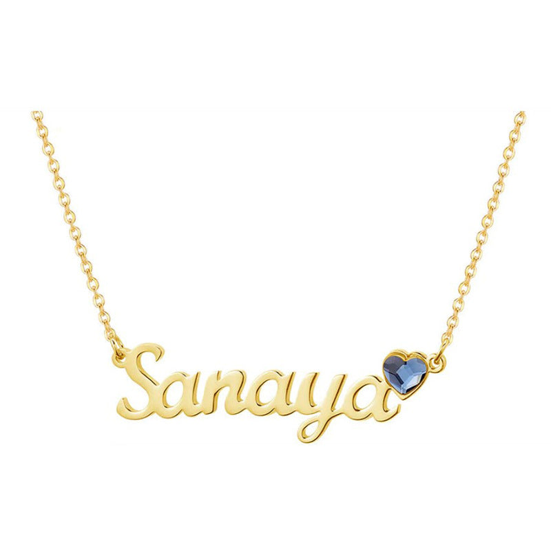 Olivenorma Birthstone Various Name Engravings Customized Necklace - Golden - Font Style 24 - 1 Birthstone - image 1