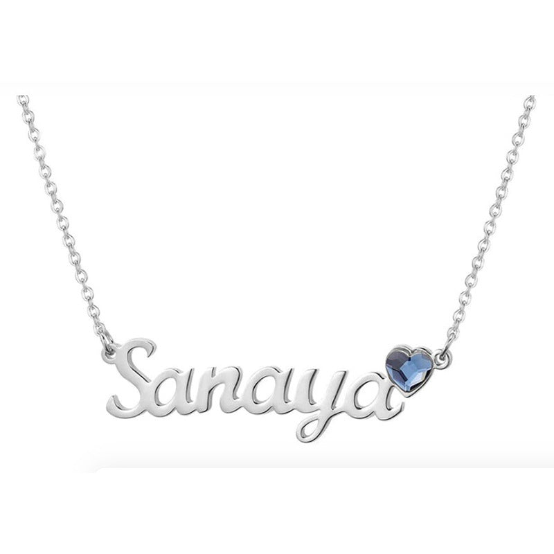 Olivenorma Birthstone Various Name Engravings Customized Necklace - Silver - Font Style 24 - 1 Birthstone - image 2