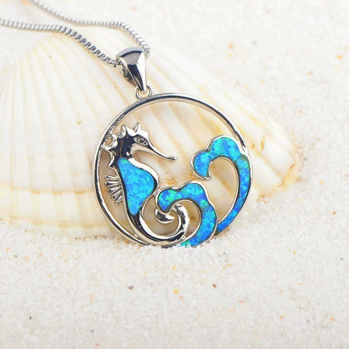 Olivenorma Blue Opal Seahorse Wave Necklace - Blue Opal - image 0