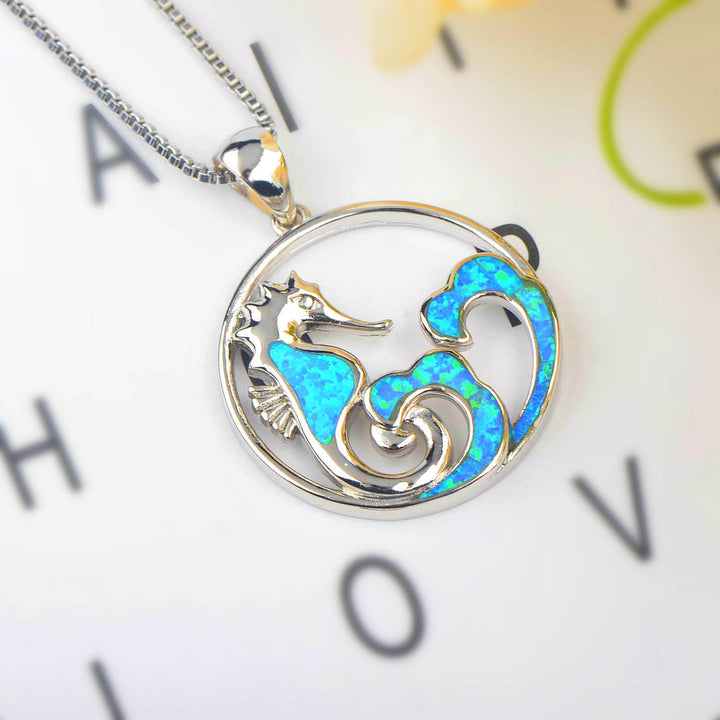 Olivenorma Blue Opal Seahorse Wave Necklace - image 4