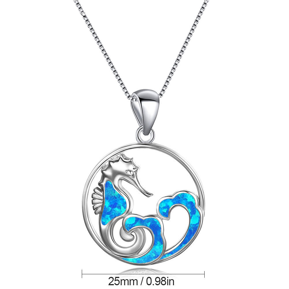 Olivenorma Blue Opal Seahorse Wave Necklace - image 7