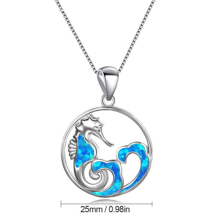 Olivenorma Blue Opal Seahorse Wave Necklace - image 7