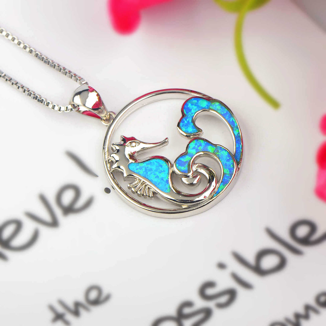 Olivenorma Blue Opal Seahorse Wave Necklace - image 5