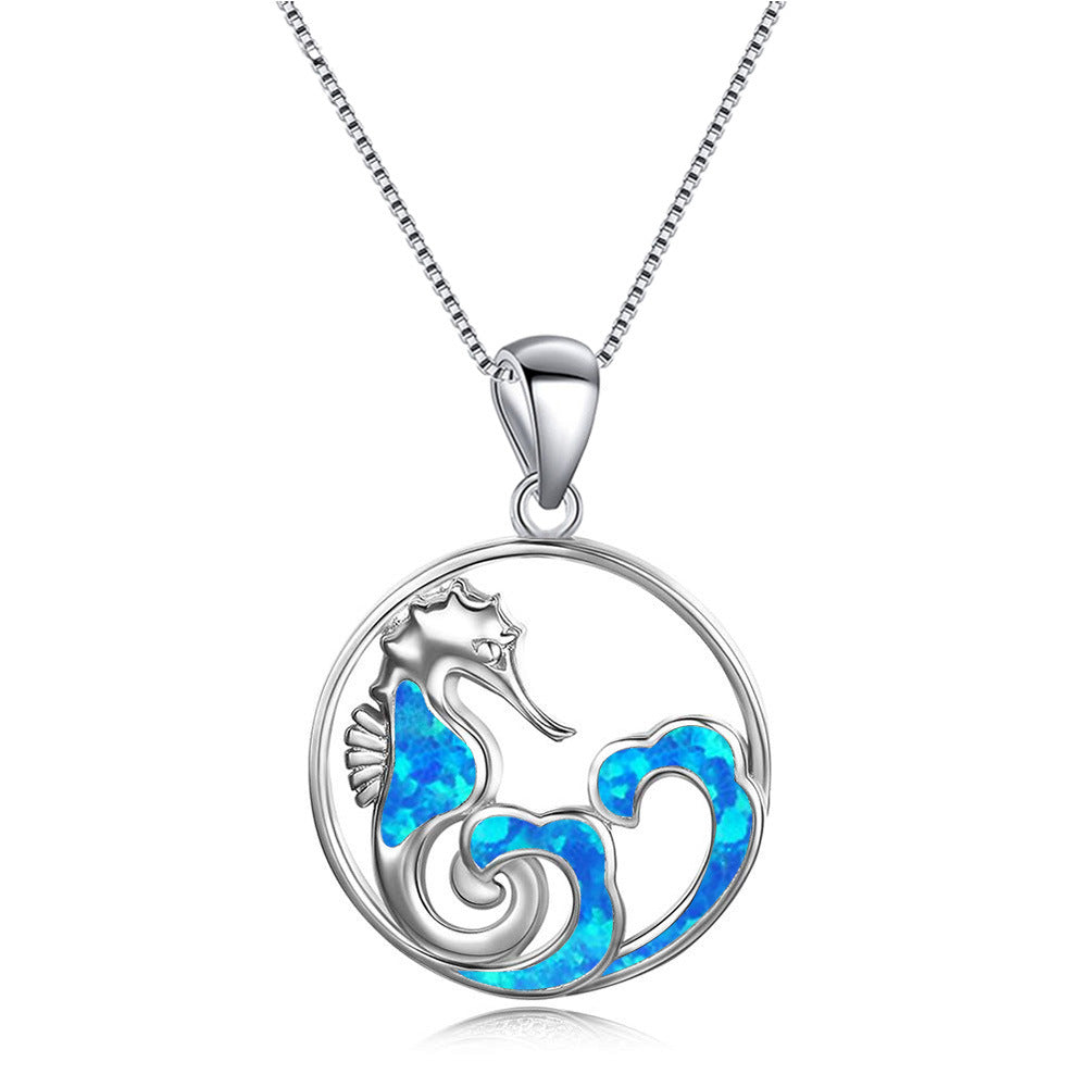Olivenorma Blue Opal Seahorse Wave Necklace - image 8