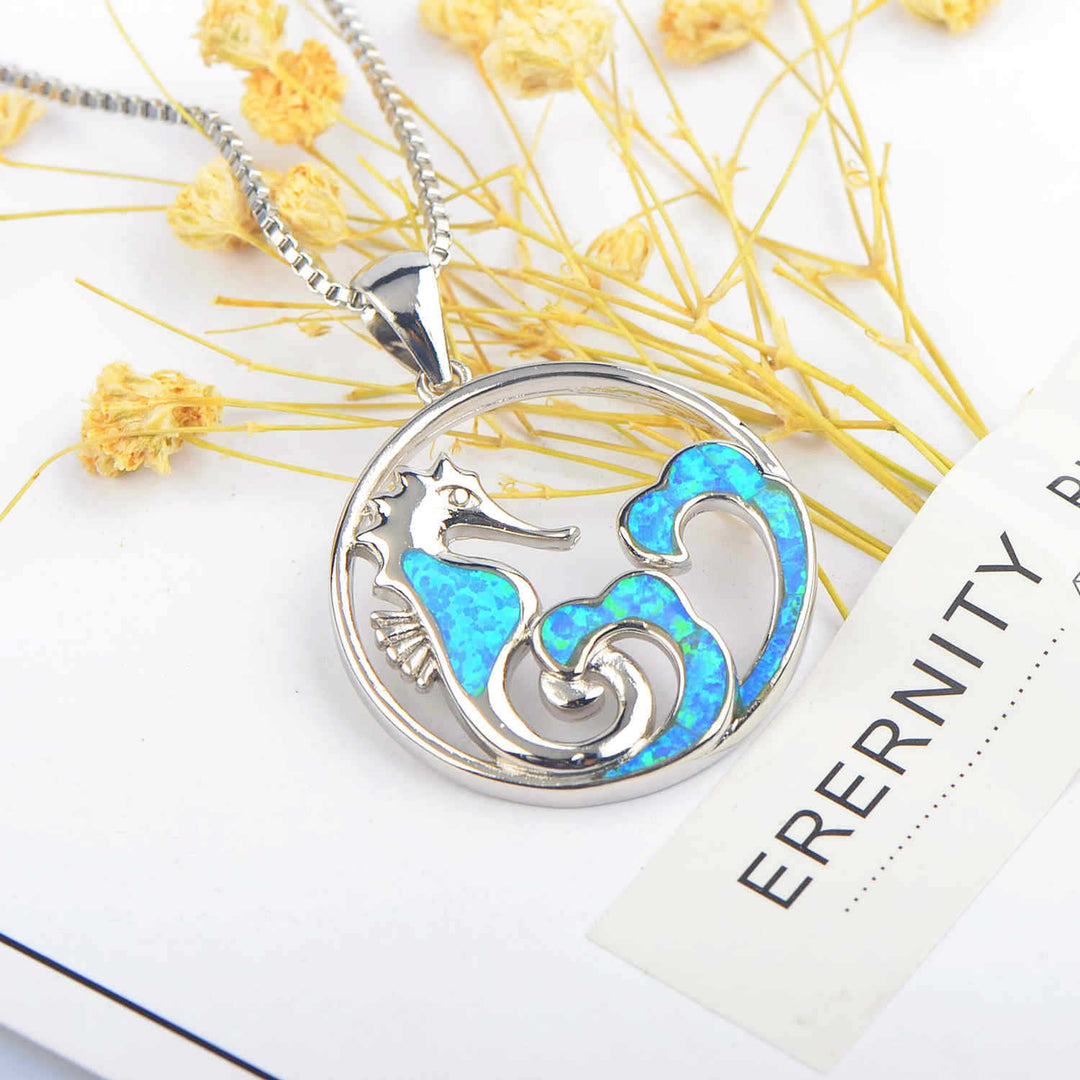 Olivenorma Blue Opal Seahorse Wave Necklace - image 2