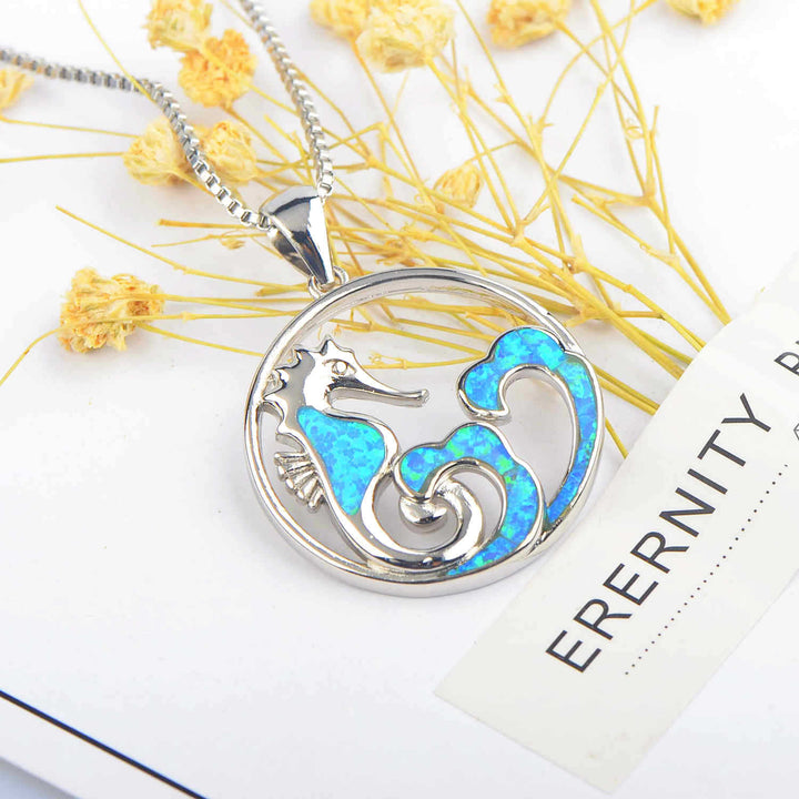 Olivenorma Blue Opal Seahorse Wave Necklace - image 2