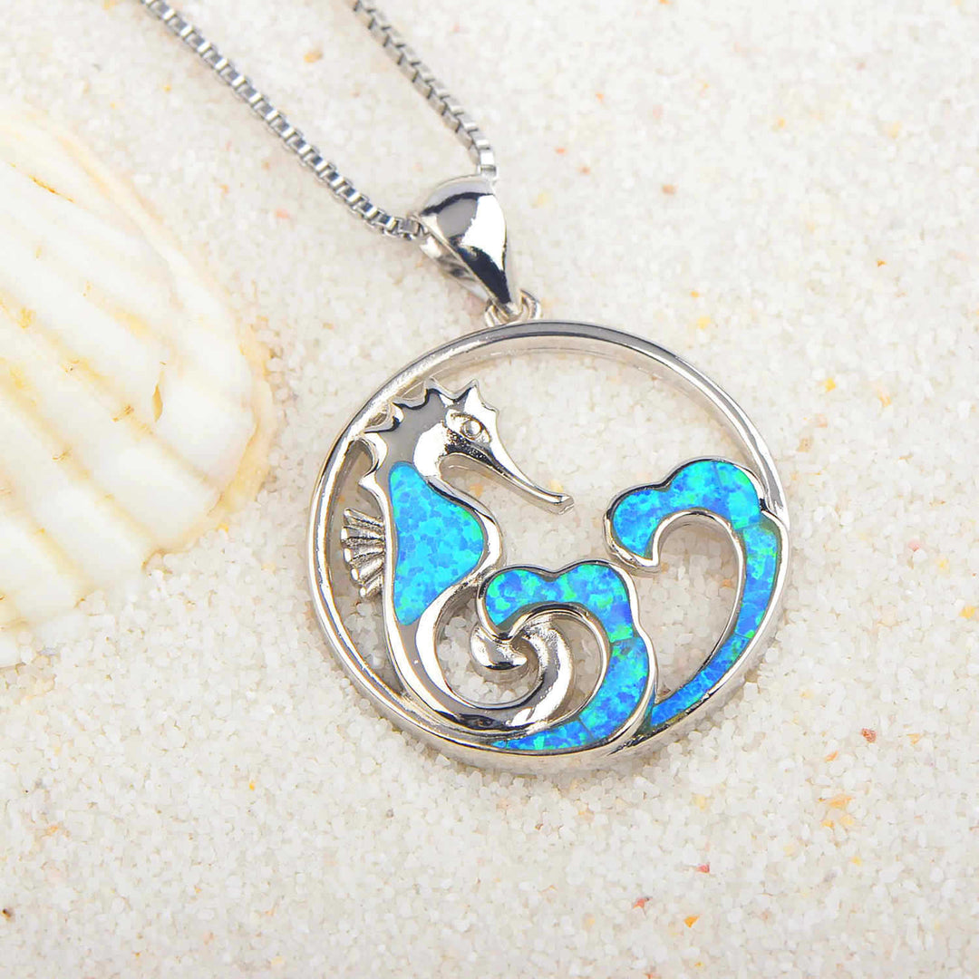 Olivenorma Blue Opal Seahorse Wave Necklace - image 3