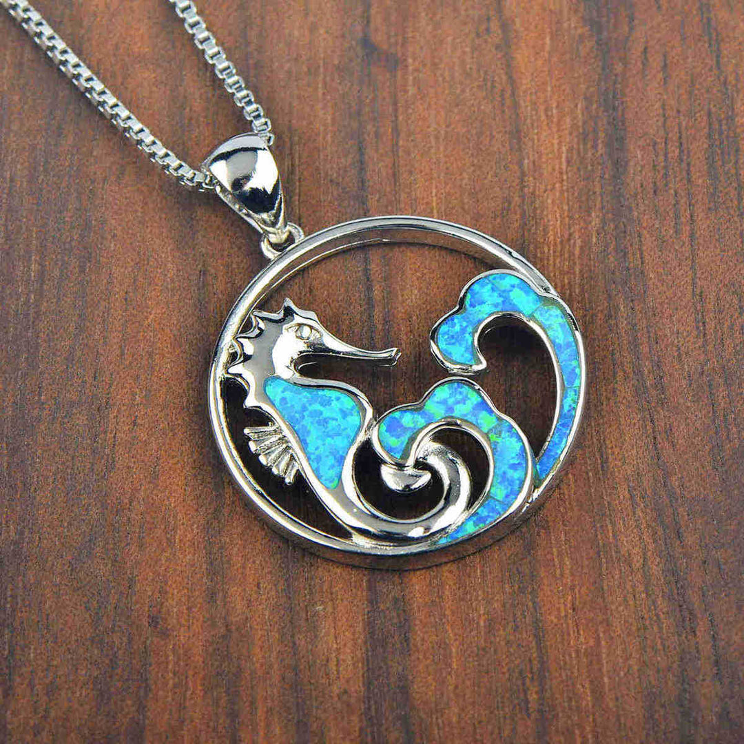 Olivenorma Blue Opal Seahorse Wave Necklace - image 6