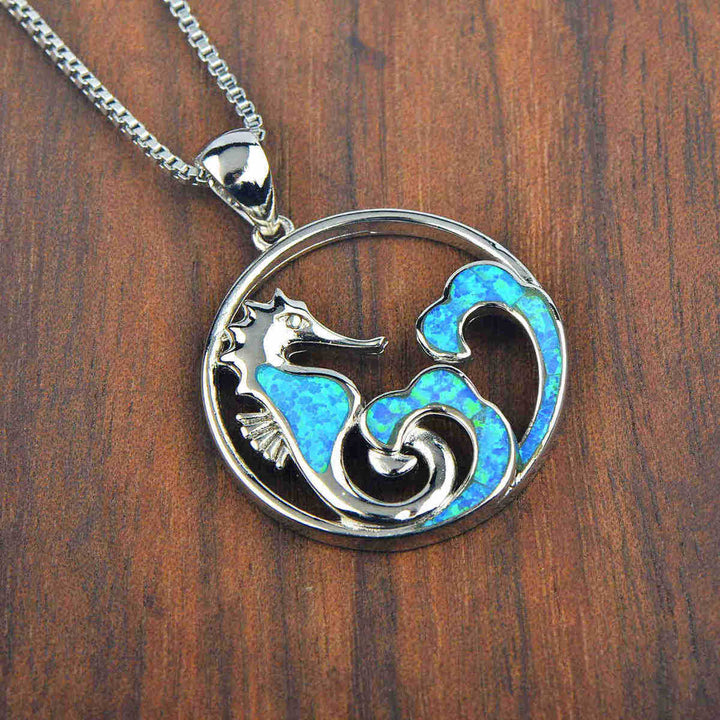 Olivenorma Blue Opal Seahorse Wave Necklace - image 6
