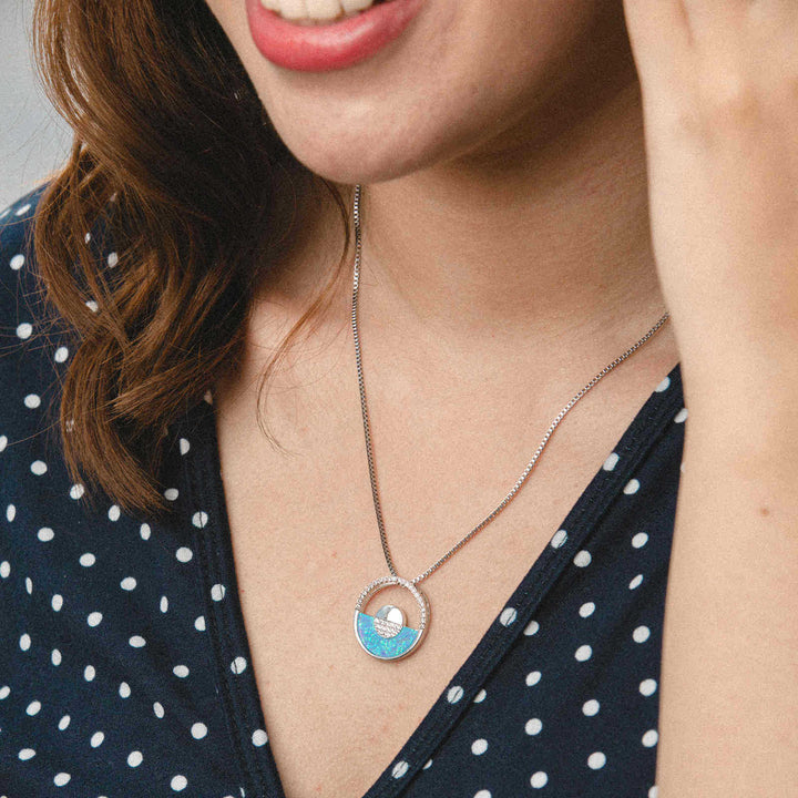 Olivenorma Hawaiian Blue Opal Round Pendant Necklace - image 1