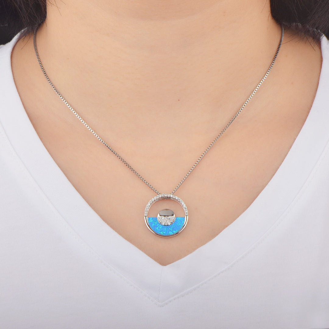 Olivenorma Hawaiian Blue Opal Round Pendant Necklace - image 2