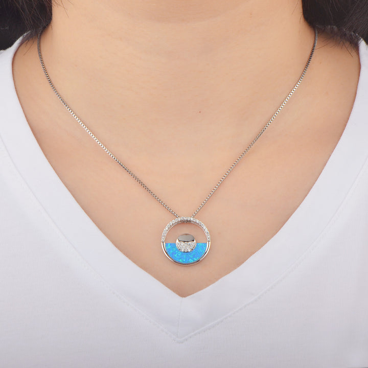 Olivenorma Hawaiian Blue Opal Round Pendant Necklace - image 2