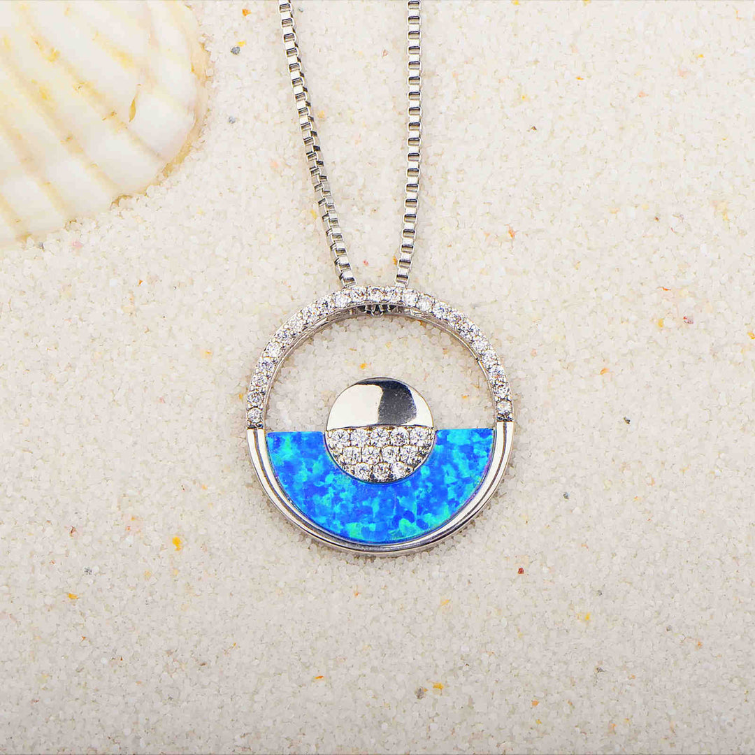 Olivenorma Hawaiian Blue Opal Round Pendant Necklace - Blue Opal - image 0