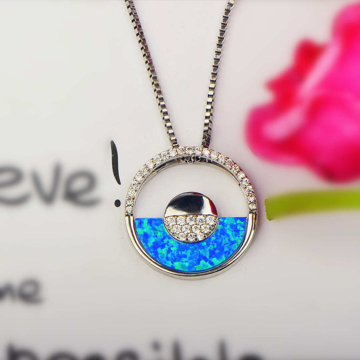 Olivenorma Hawaiian Blue Opal Round Pendant Necklace - image 4