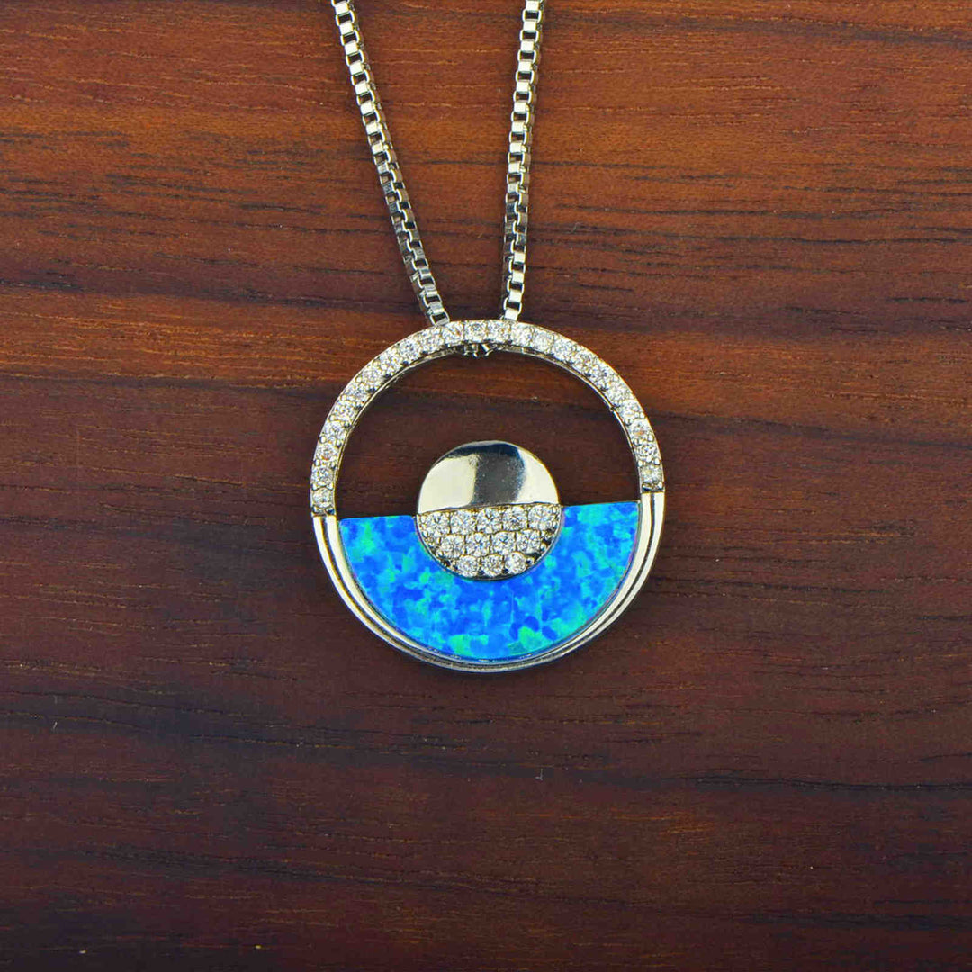 Olivenorma Hawaiian Blue Opal Round Pendant Necklace - image 7