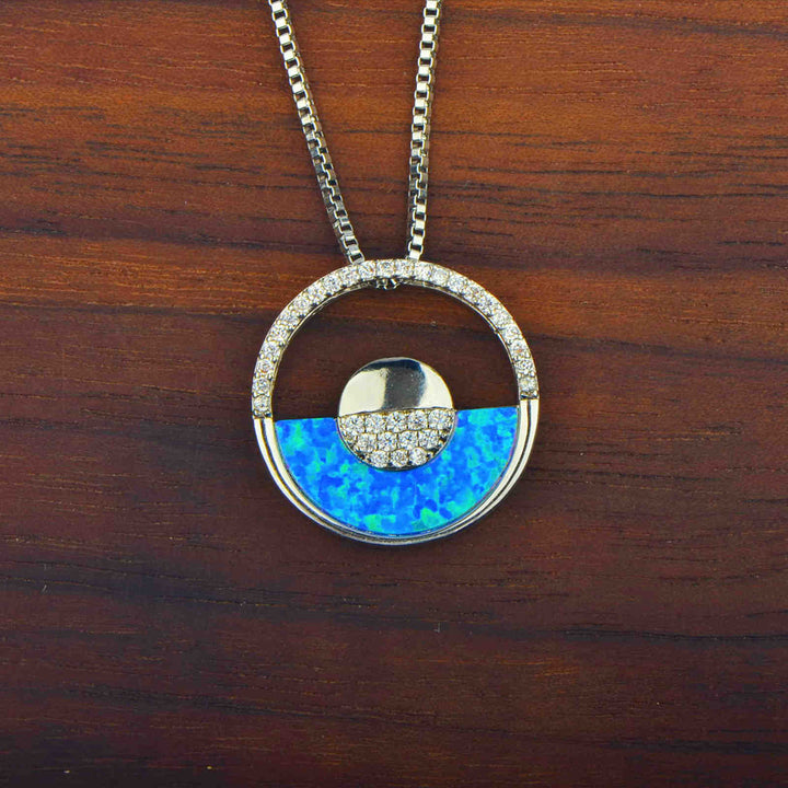 Olivenorma Hawaiian Blue Opal Round Pendant Necklace - image 7