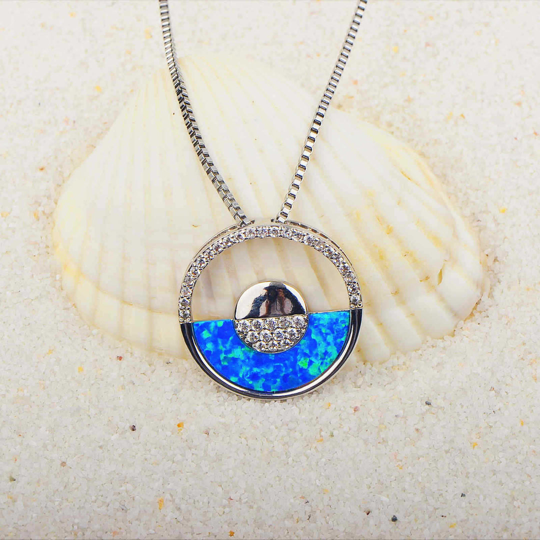 Olivenorma Hawaiian Blue Opal Round Pendant Necklace - image 6