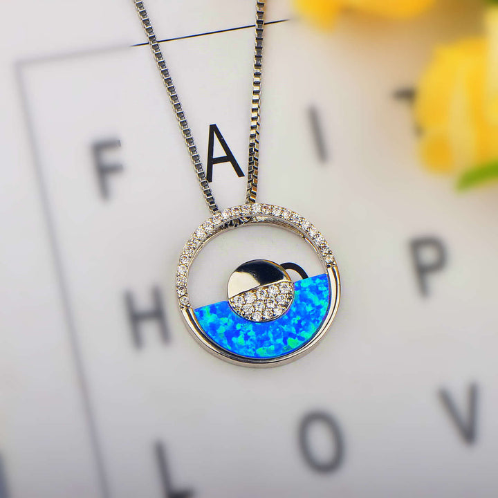 Olivenorma Hawaiian Blue Opal Round Pendant Necklace - image 5