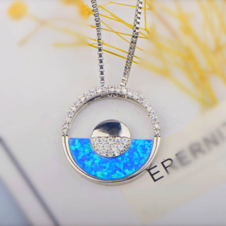 Olivenorma Hawaiian Blue Opal Round Pendant Necklace - image 3