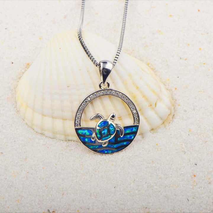 Olivenorma Hawaiian Blue Opal Swimming Turtle Pendant Necklace - image 2