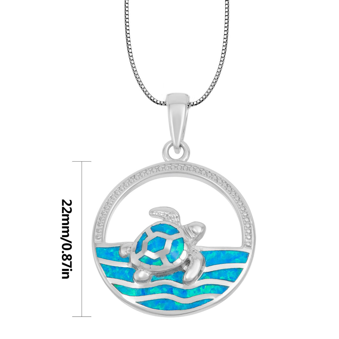 Olivenorma Hawaiian Blue Opal Swimming Turtle Pendant Necklace - image 6