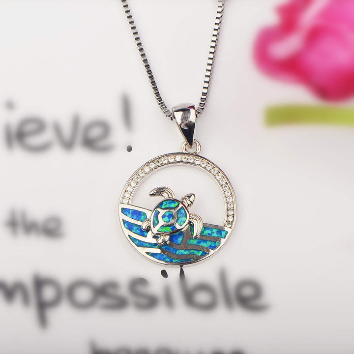 Olivenorma Hawaiian Blue Opal Swimming Turtle Pendant Necklace - image 4