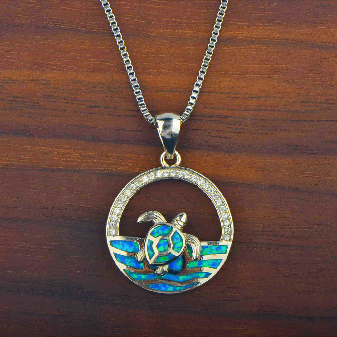 Olivenorma Hawaiian Blue Opal Swimming Turtle Pendant Necklace - image 5