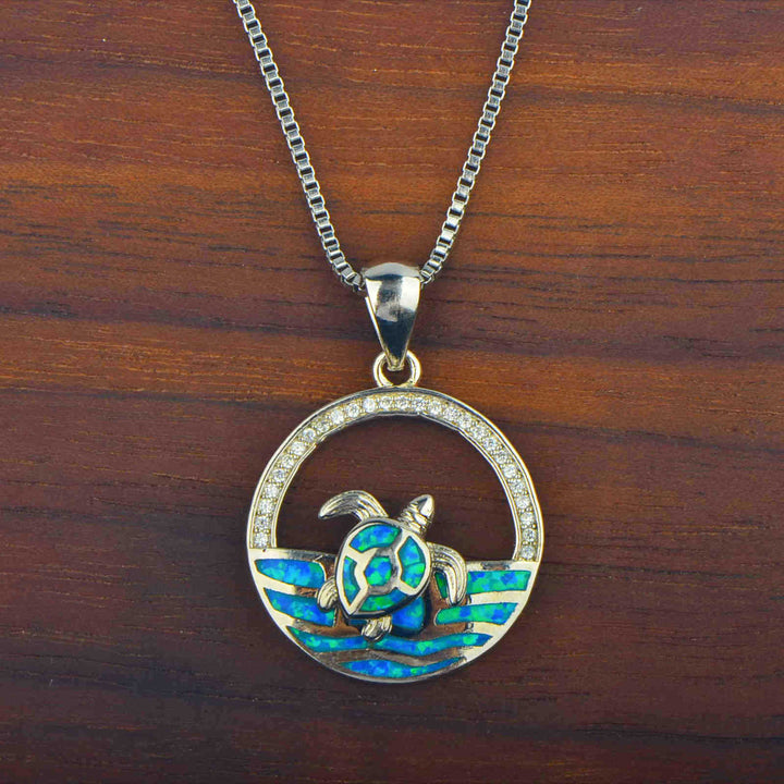 Olivenorma Hawaiian Blue Opal Swimming Turtle Pendant Necklace - image 5