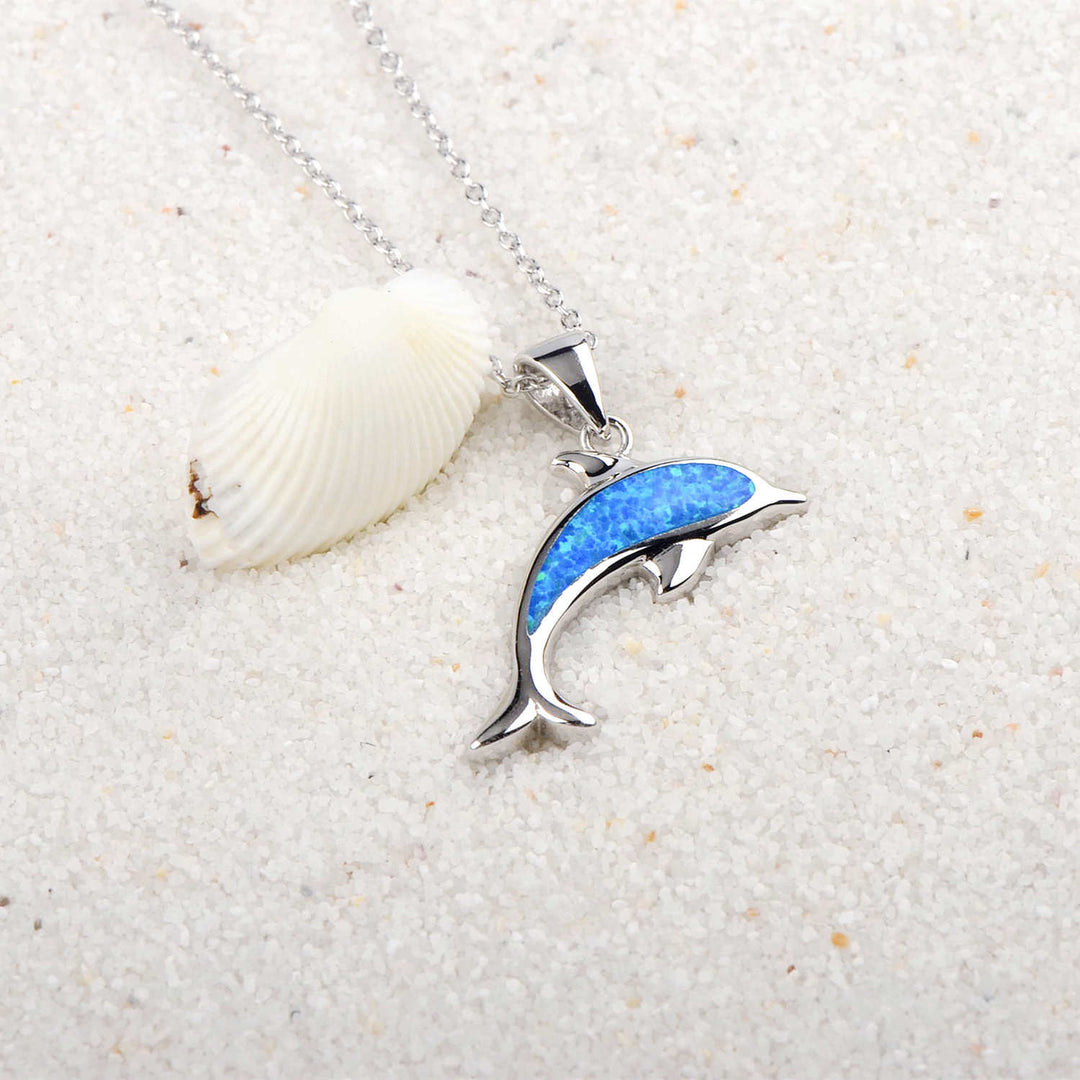 Olivenorma Blue Opal Ocean Dolphin Pendant Necklace - image 2