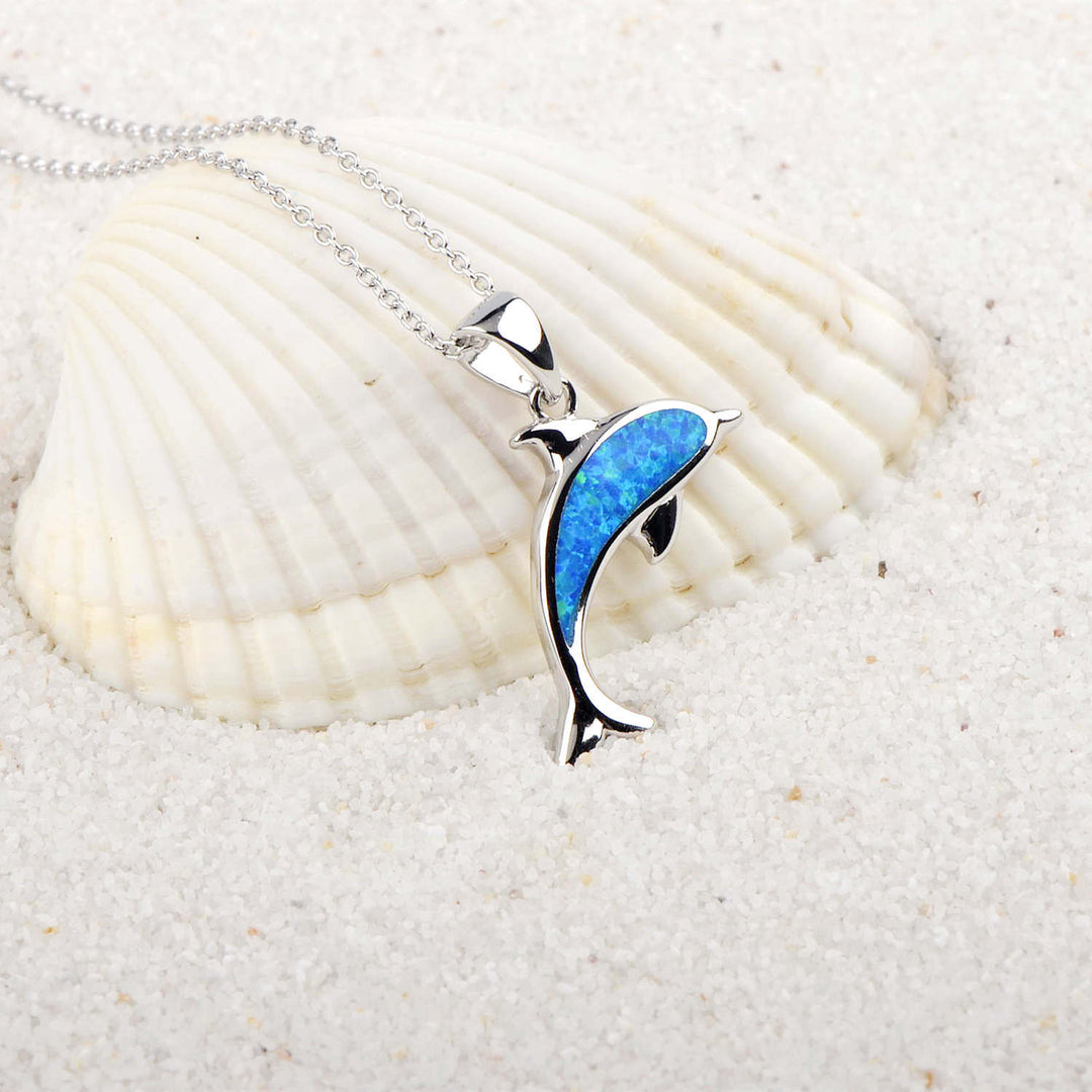 Olivenorma Blue Opal Ocean Dolphin Pendant Necklace - Blue Opal - image 0
