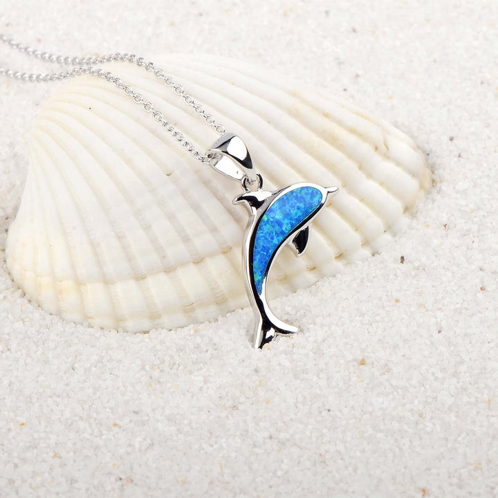 Olivenorma Blue Opal Ocean Dolphin Pendant Necklace - Blue Opal - image 0