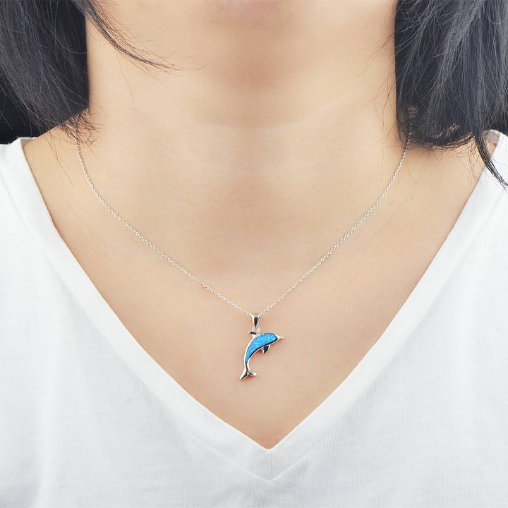 Olivenorma Blue Opal Ocean Dolphin Pendant Necklace - image 1