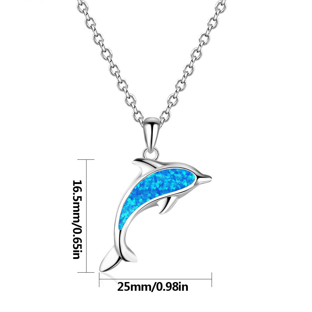 Olivenorma Blue Opal Ocean Dolphin Pendant Necklace - image 4